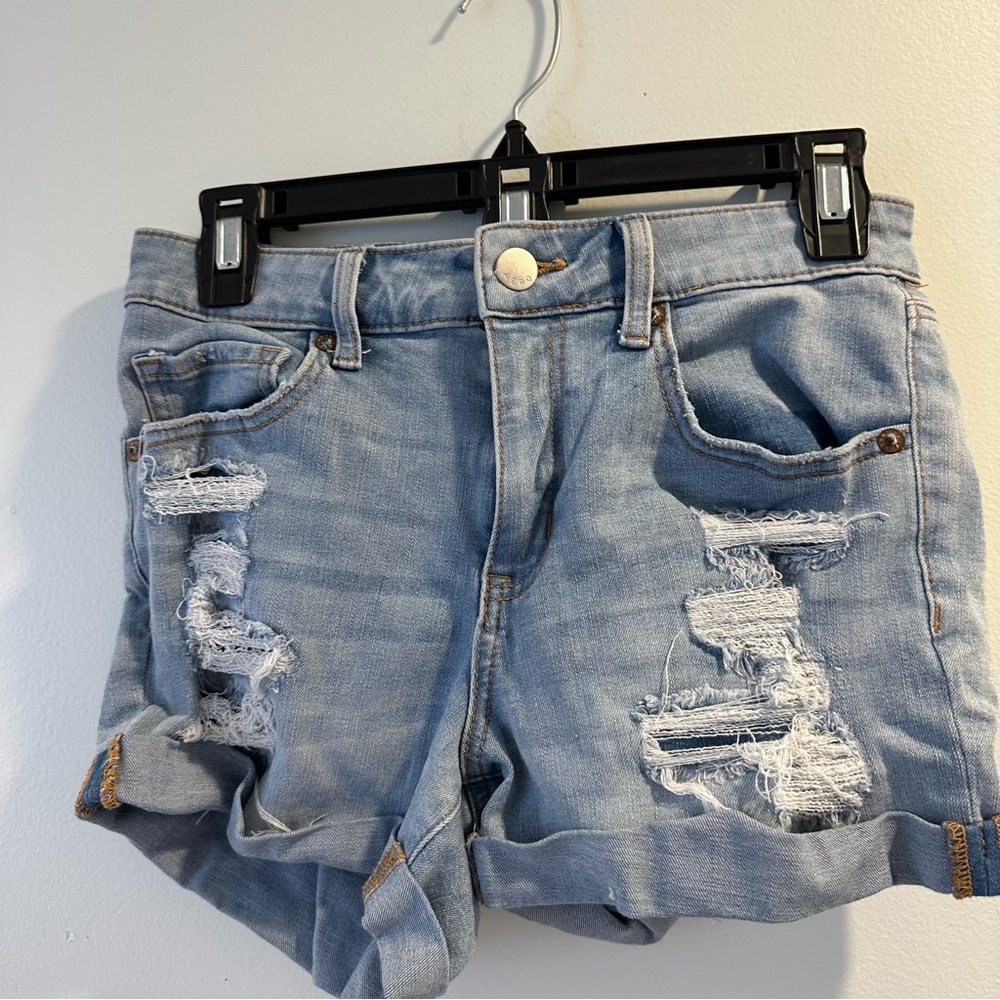 Women’s Aero Light Wash Distressed High Rise MIDI Jean Shorts